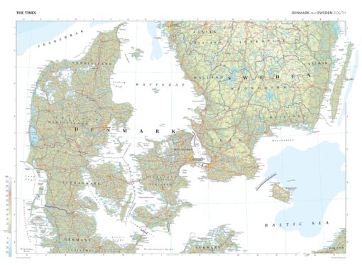 Denmark and Sweden (South) Wall Map by The Times