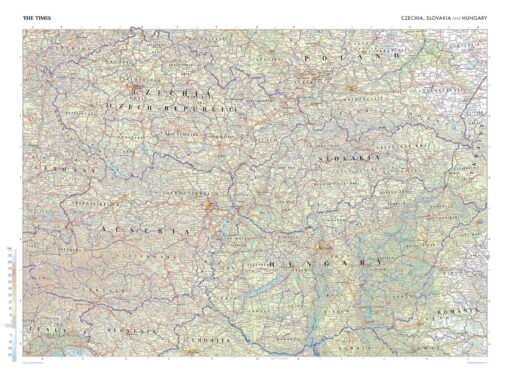 Czechia, Slovakia and Hungary Wall Map by The Times