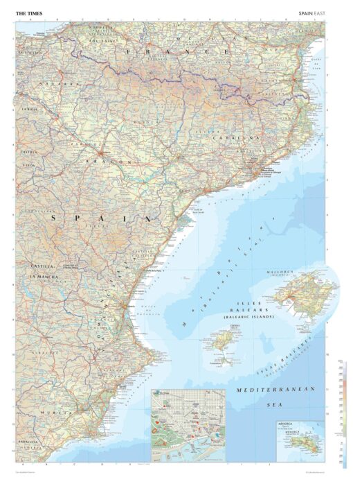 Detailed map of Spain with roads, cities, and regions for travel and navigation.