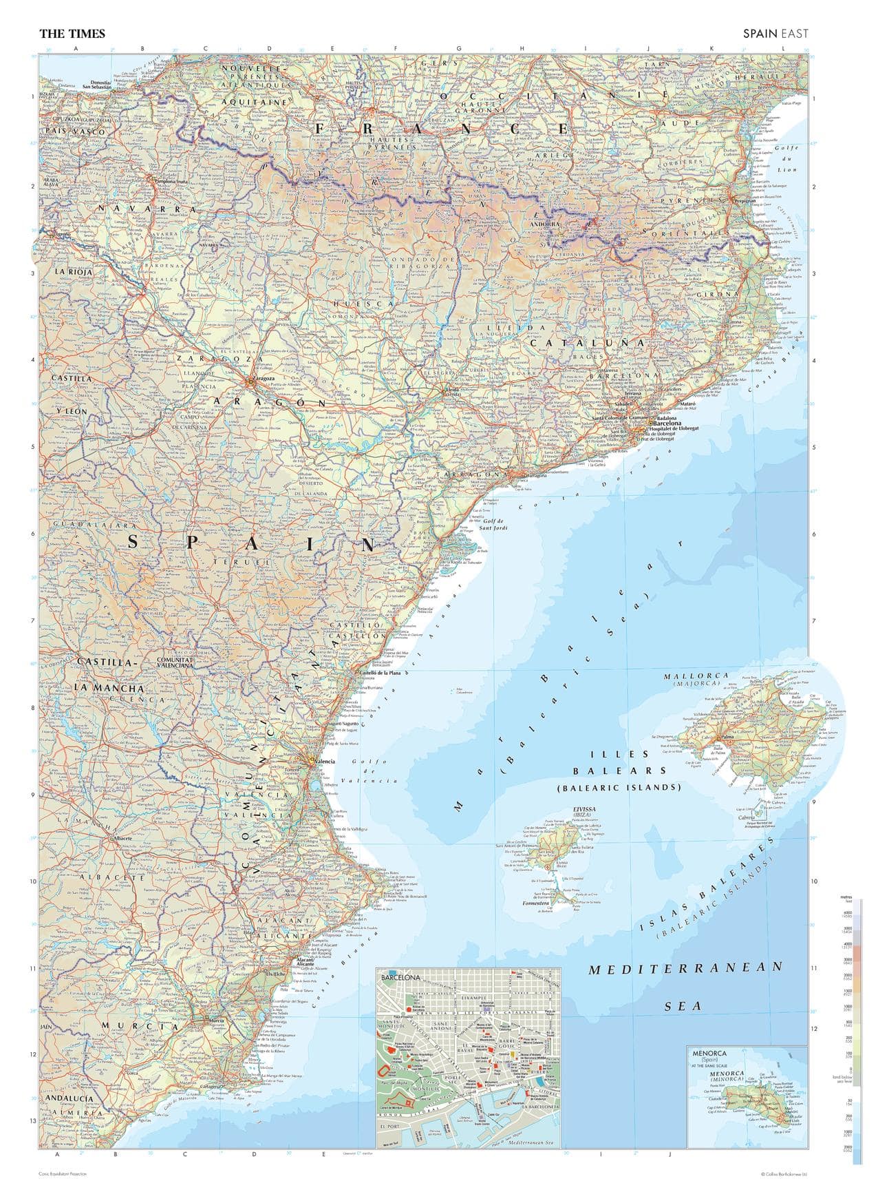 Detailed map of Spain with roads, cities, and regions for travel and navigation.
