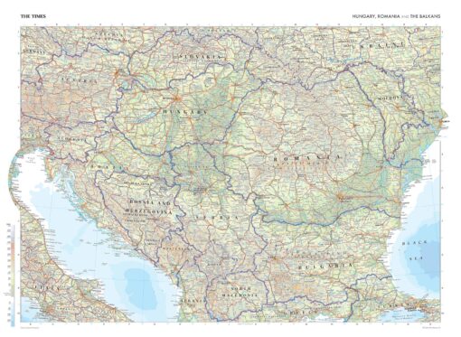 Hungary, Romania and Balkans Wall Map by The Times