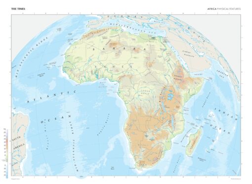 Africa (Physical Features) Wall Map by The Times