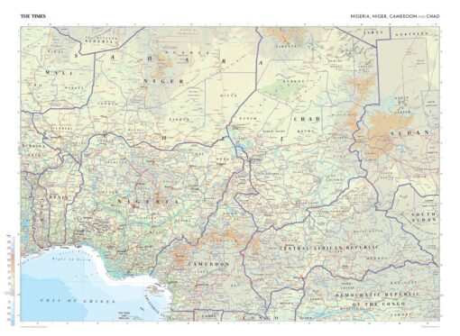 Nigeria, Niger, Cameroon and Chad Wall Map by The Times