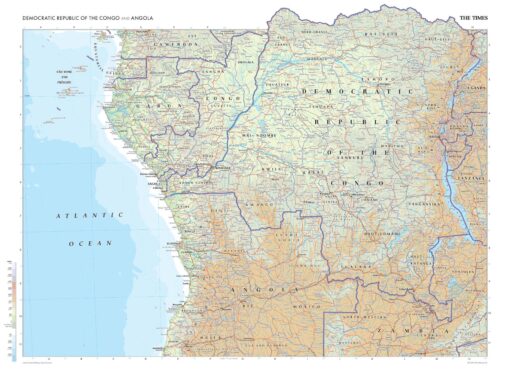 Democratic Republic of the Congo and Angola Wall Map by The Times