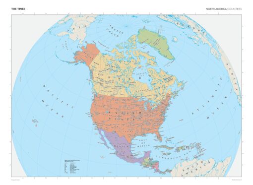 North America (Political Features) Wall Map by The Times