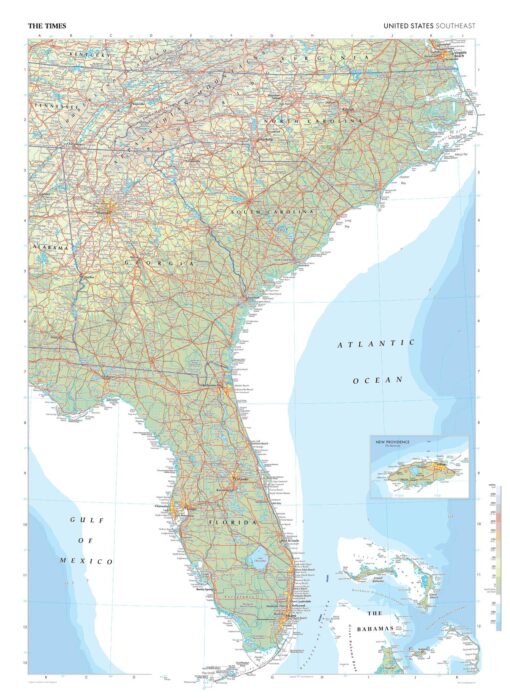 United States (Southeast) Wall Map by The Times