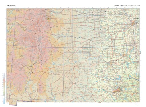 Great Plains South (United States) Wall Map by The Times