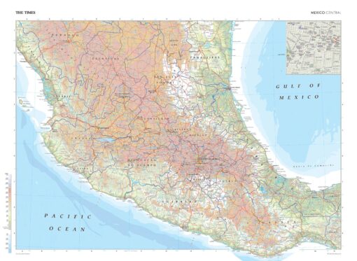 Maps of Mexico with detailed geographical features and city labels from The Map Shop.