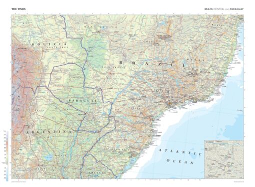 Brazil (Central) and Paraguay Wall Map by The Times