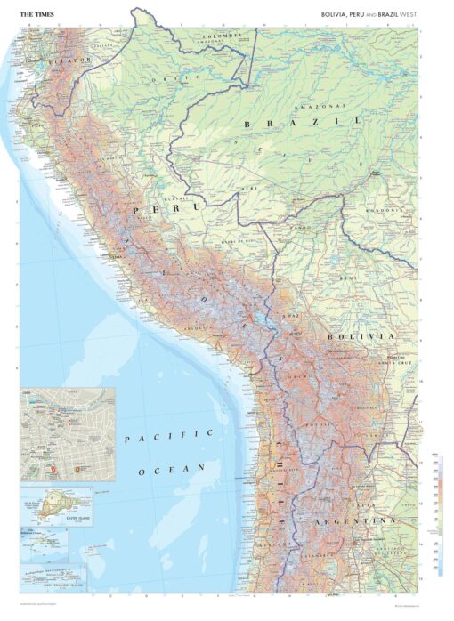 Bolivia, Peru, and Brazil (West) Wall Map by The Times