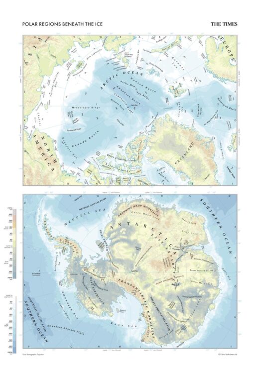 Polar Regions (Beneath the Ice) Wall Map by The Times