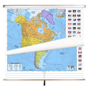 5 Continent Advanced Political Classroom Pull Down Map Set w/ Backboard by BrightWay Educational