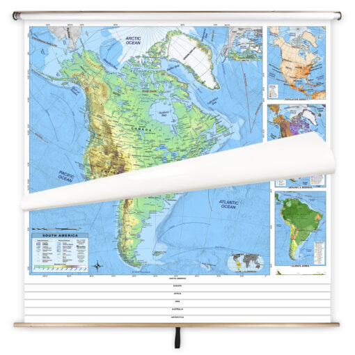 7 Continent Advanced Physical Classroom Pull Down Map Set w/ Backboard by BrightWay Educational