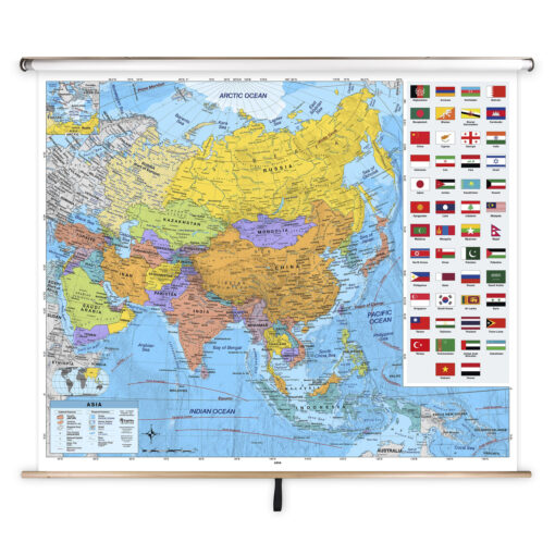 Asia Advanced Political Classroom Pull Down Map w/ Backboard by BrightWay Educational
