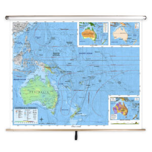 Australia & Oceania Advanced Physical Classroom Pull Down Map w/ Backboard by BrightWay Educational