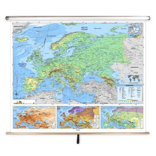 Europe Advanced Physical Classroom Pull Down Map w/ Backboard by BrightWay Educational