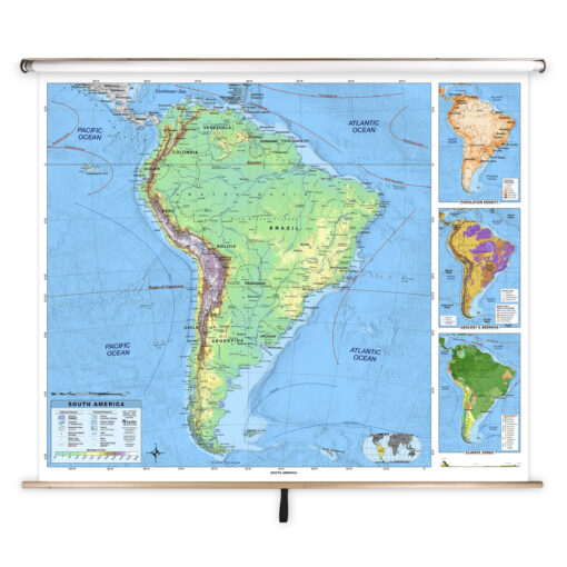 South America Advanced Physical Classroom Pull Down Map w/ Backboard by BrightWay Educational