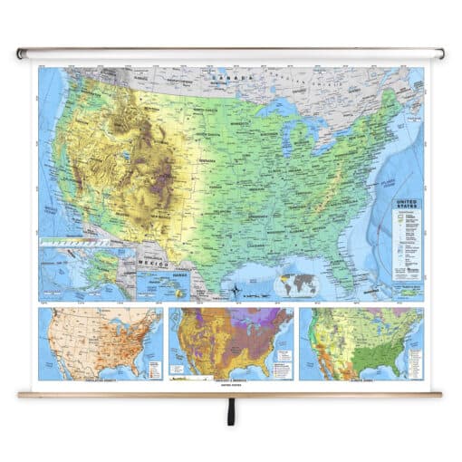 Detailed political and physical world map with geographic features, climate zones, and elevation data, ideal for navigation, education, and geographic reference from The Map Shop.
