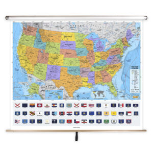 United States Advanced Political Classroom Pull Down Map w/ Backboard by BrightWay Educational