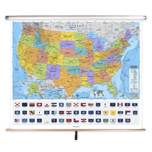 United States Advanced Political Classroom Pull Down Map w/ Backboard by BrightWay Educational