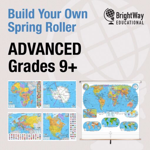 Custom Advanced Political Classroom Pull Down Map Set w/ Backboard by BrightWay Educational