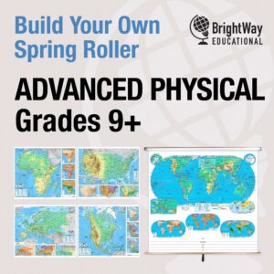 Custom Advanced Physical Classroom Pull Down Map Set w/ Backboard by BrightWay Educational