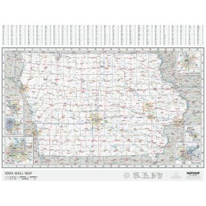 Iowa wall map with detailed highways, cities, rivers, and county boundaries for quick reference and navigation. Perfect for travelers, professionals, and map enthusiasts.